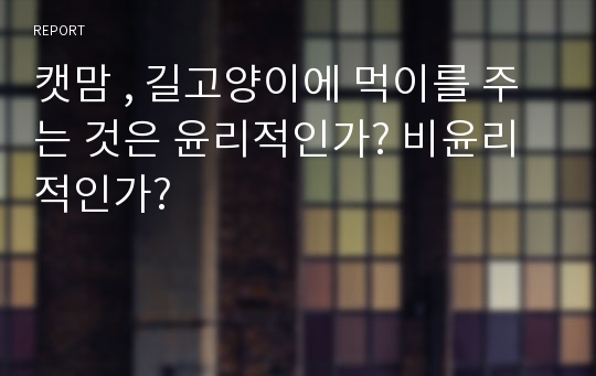 캣맘 , 길고양이에 먹이를 주는 것은 윤리적인가? 비윤리적인가?