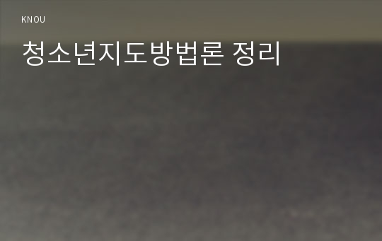 청소년지도방법론 정리