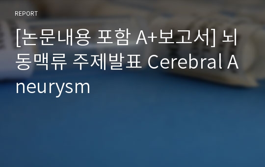 [논문내용 포함 A+보고서] 뇌동맥류 주제발표 Cerebral Aneurysm