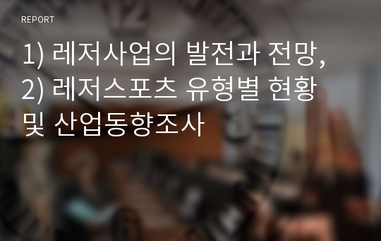 1) 레저사업의 발전과 전망, 2) 레저스포츠 유형별 현황 및 산업동향조사