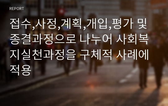 접수,사정,계획,개입,평가 및 종결과정으로 나누어 사회복지실천과정을 구체적 사례에 적용