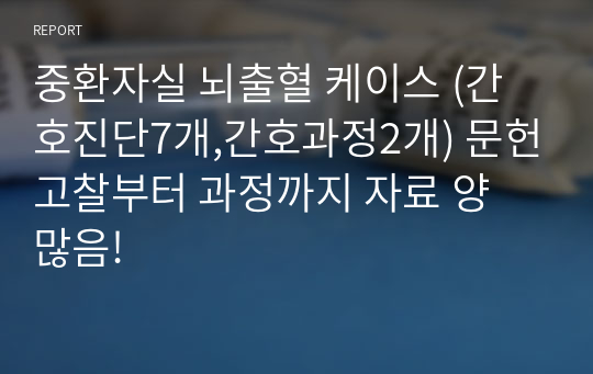 중환자실 뇌출혈 케이스 (간호진단7개,간호과정2개) 문헌고찰부터 과정까지 자료 양 많음!