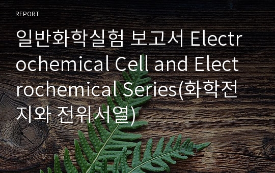 일반화학실험 보고서 Electrochemical Cell and Electrochemical Series(화학전지와 전위서열)