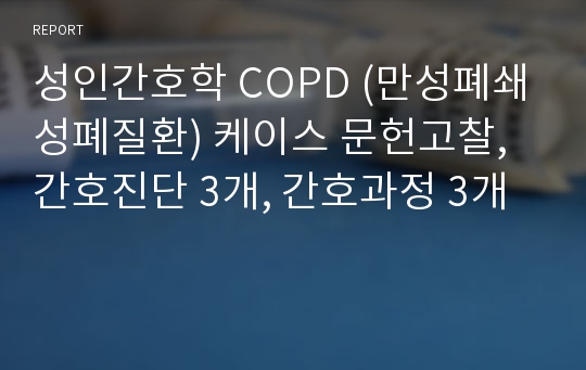 성인간호학 COPD (만성폐쇄성폐질환) 케이스 문헌고찰, 간호진단 3개, 간호과정 3개