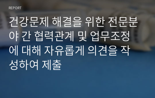 건강문제 해결을 위한 전문분야 간 협력관계 및 업무조정에 대해 자유롭게 의견을 작성하여 제출