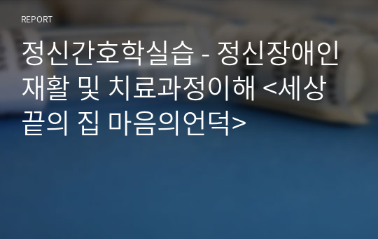 정신간호학실습 - 정신장애인재활 및 치료과정이해 &lt;세상끝의 집 마음의언덕&gt;