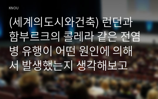 (세계의도시와건축) 런던과 함부르크의 콜레라 같은 전염병 유행이 어떤 원인에 의해서 발생했는지 생각해보고