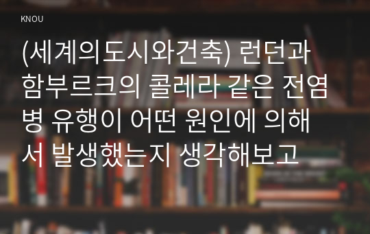 (세계의도시와건축) 런던과 함부르크의 콜레라 같은 전염병 유행이 어떤 원인에 의해서 발생했는지 생각해보고