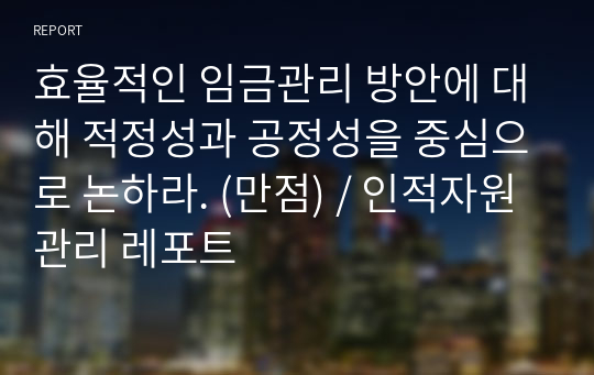 효율적인 임금관리 방안에 대해 적정성과 공정성을 중심으로 논하라. (만점) / 인적자원관리 레포트