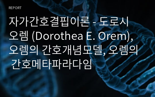 자가간호결핍이론 - 도로시 오렘 (Dorothea E. Orem), 오렘의 간호개념모델, 오렘의 간호메타파라다임