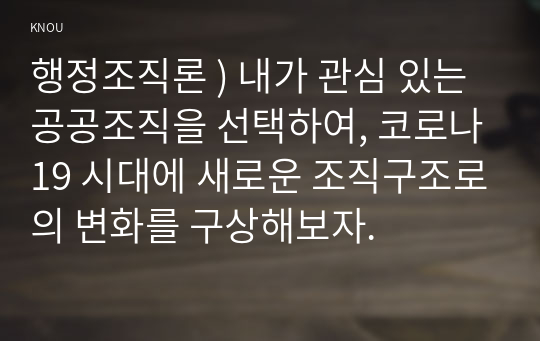 행정조직론 ) 내가 관심 있는 공공조직을 선택하여, 코로나19 시대에 새로운 조직구조로의 변화를 구상해보자.