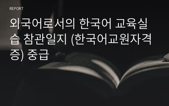 외국어로서의 한국어 교육실습 참관일지 (한국어교원자격증) 중급