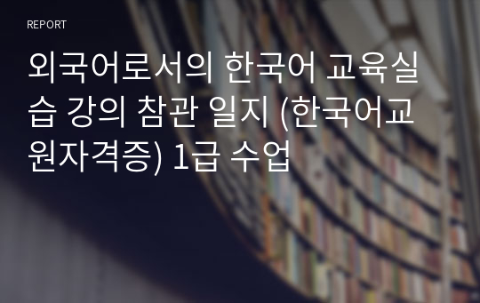 외국어로서의 한국어 교육실습 강의 참관 일지 (한국어교원자격증) 1급 수업