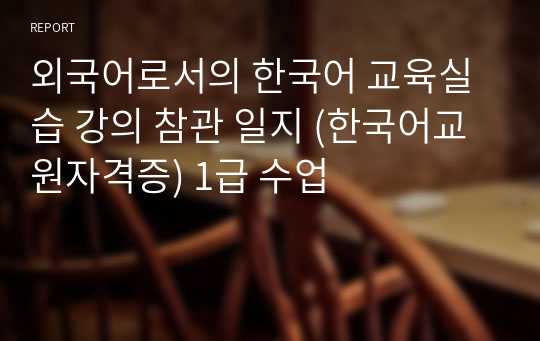 외국어로서의 한국어 교육실습 강의 참관 일지 (한국어교원자격증) 1급 수업