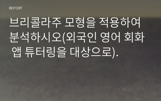 브리콜라주 모형을 적용하여 분석하시오(외국인 영어 회화 앱 튜터링을 대상으로).