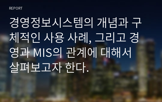 경영정보시스템의 개념과 구체적인 사용 사례, 그리고 경영과 MIS의 관계에 대해서 살펴보고자 한다.