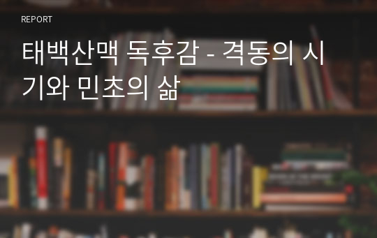 태백산맥 독후감 - 격동의 시기와 민초의 삶