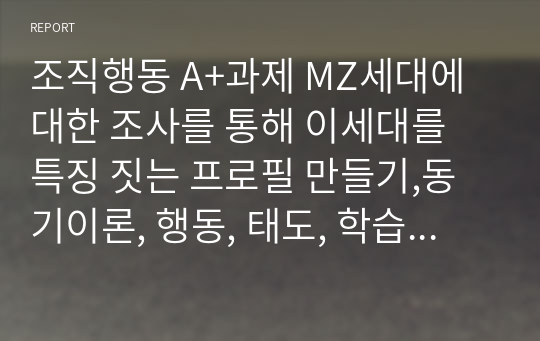 조직행동 A+과제 MZ세대에 대한 조사를 통해 이세대를 특징 짓는 프로필 만들기,동기이론, 행동, 태도, 학습을 기반으로