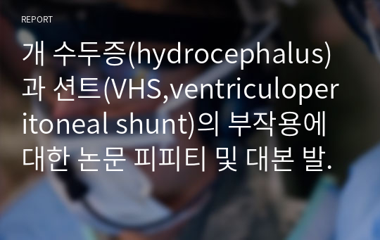 개 수두증(hydrocephalus)과 션트(VHS,ventriculoperitoneal shunt)의 부작용에 대한 논문 피피티 및 대본 발표자료