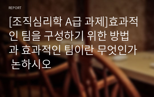 효과적인 팀은 무엇이고 효과적인 팀을 구성하기 위한 방법은 무엇인가[조직심리학_S급 과제]