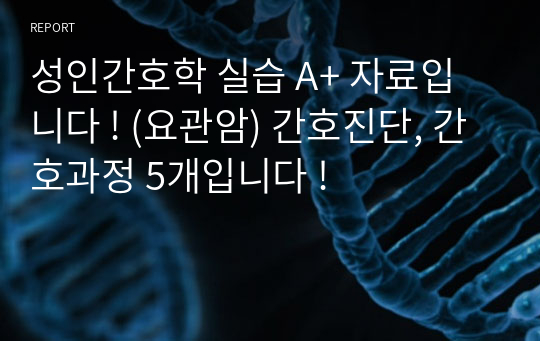 성인간호학 실습 A+ 자료입니다 ! (요관암) 간호진단, 간호과정 5개입니다 !