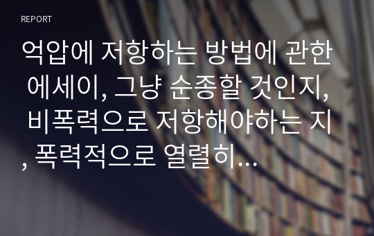 억압에 저항하는 방법에 관한 에세이, 그냥 순종할 것인지, 비폭력으로 저항해야하는 지, 폭력적으로 열렬히 저항해야하는지에 관한 고찰