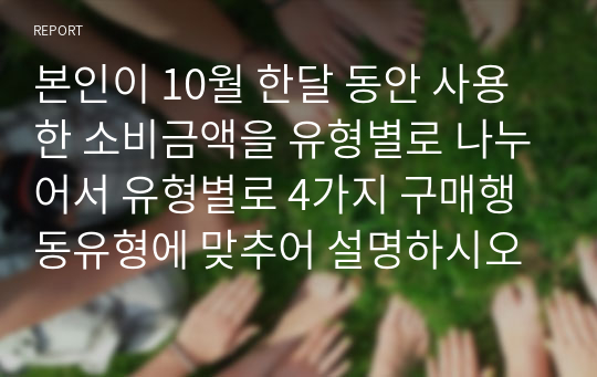 본인이 10월 한달 동안 사용한 소비금액을 유형별로 나누어서 유형별로 4가지 구매행동유형에 맞추어 설명하시오