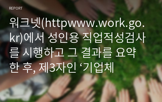 워크넷(httpwww.work.go.kr)에서 성인용 직업적성검사를 시행하고 그 결과를 요약한 후, 제3자인 ‘기업체