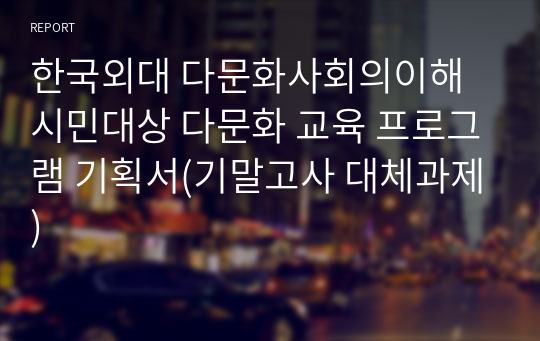 한국외대 다문화사회의이해 시민대상 다문화 교육 프로그램 기획서(기말고사 대체과제)