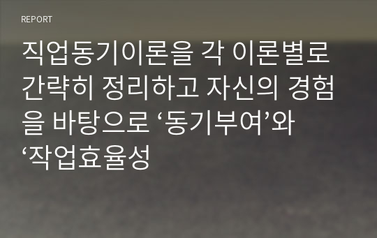 직업동기이론을 각 이론별로 간략히 정리하고 자신의 경험을 바탕으로 ‘동기부여’와 ‘작업효율성