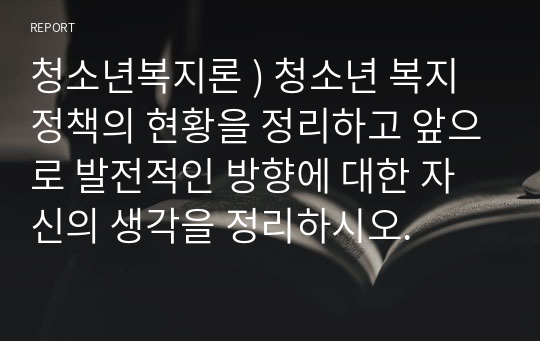 청소년복지론 ) 청소년 복지정책의 현황을 정리하고 앞으로 발전적인 방향에 대한 자신의 생각을 정리하시오.