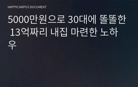 5000만원으로 30대에 똘똘한 13억짜리 내집 마련한 노하우