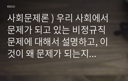 사회문제론 ) 우리 사회에서 문제가 되고 있는 비정규직 문제에 대해서 설명하고, 이것이 왜 문제가 되는지 그 대안에 대해서 서술