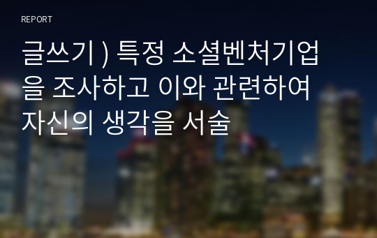 글쓰기 ) 특정 소셜벤처기업을 조사하고 이와 관련하여 자신의 생각을 서술