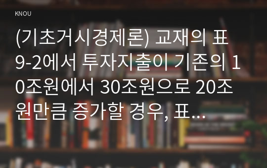 (기초거시경제론) 교재의 표 9-2에서 투자지출이 기존의 10조원에서 30조원으로 20조원만큼 증가할 경우, 표가 어떻게