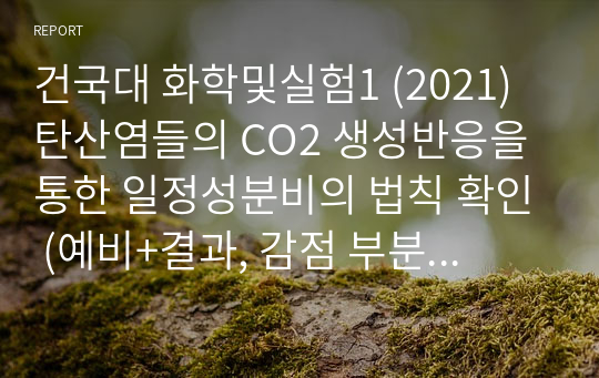 건국대 화학및실험1 (2021) 탄산염들의 CO2 생성반응을 통한 일정성분비의 법칙 확인 (예비+결과, 감점 부분 수정 완료)