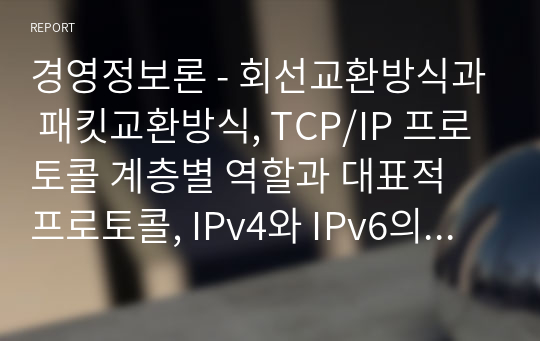 경영정보론 - 회선교환방식과 패킷교환방식, TCP/IP 프로토콜 계층별 역할과 대표적 프로토콜, IPv4와 IPv6의 차이와 사물인터넷, DNS의 개념과 동작원리