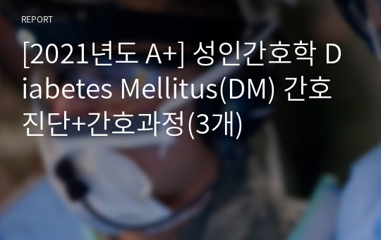 [2021년도 A+] 성인간호학 Diabetes Mellitus(DM) 간호진단+간호과정(3개)