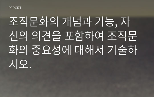 조직문화의 개념과 기능, 자신의 의견을 포함하여 조직문화의 중요성에 대해서 기술하시오.