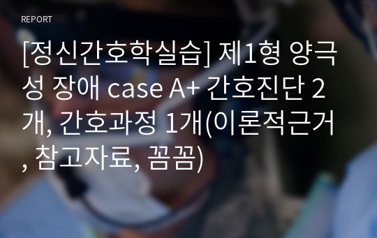 [정신간호학실습] 제1형 양극성 장애 case A+ 간호진단 2개, 간호과정 1개(이론적근거, 참고자료, 꼼꼼)