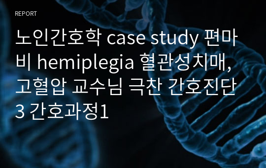 노인간호학 case study 편마비 hemiplegia 혈관성치매, 고혈압 교수님 극찬 간호진단3 간호과정1