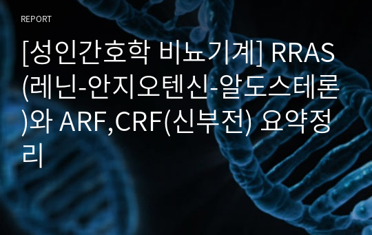 [성인간호학 비뇨기계] RRAS(레닌-안지오텐신-알도스테론)와 ARF,CRF(신부전) 요약정리