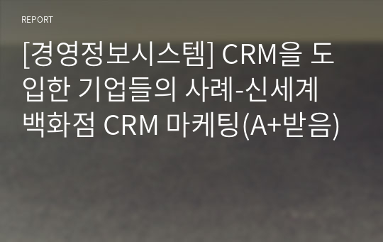 [경영정보시스템] CRM을 도입한 기업들의 사례-신세계 백화점 CRM 마케팅(A+받음)