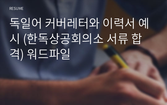 독일어 커버레터와 이력서 예시 (한독상공회의소 서류 합격) 워드파일