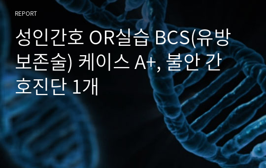 성인간호 OR실습 BCS(유방 보존술) 케이스 A+, 불안 간호진단 1개