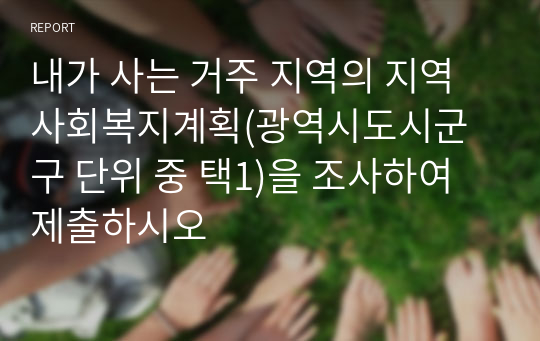 내가 사는 거주 지역의 지역사회복지계획(광역시도시군구 단위 중 택1)을 조사하여 제출하시오