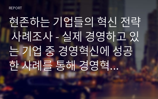 현존하는 기업들의 혁신 전략 사례조사 - 실제 경영하고 있는 기업 중 경영혁신에 성공한 사례를 통해 경영혁신을 정의