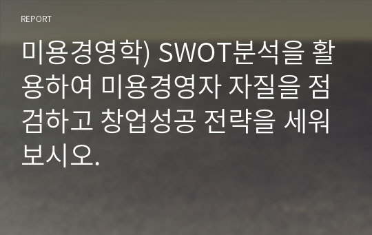 미용경영학) SWOT분석을 활용하여 미용경영자 자질을 점검하고 창업성공 전략을 세워보시오.