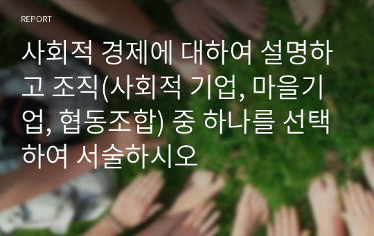 사회적 경제에 대하여 설명하고 조직(사회적 기업, 마을기업, 협동조합) 중 하나를 선택하여 서술하시오