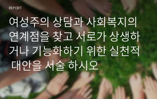 여성주의 상담과 사회복지의 연계점을 찾고 서로가 상생하거나 기능화하기 위한 실천적 대안을 서술 하시오